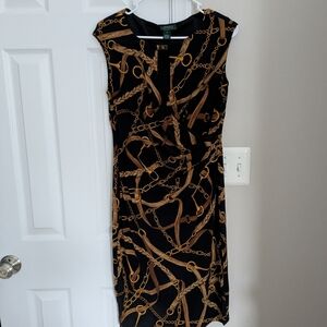 Ralph Lauren Chic Black and Gold Chain Print Dress Size 8